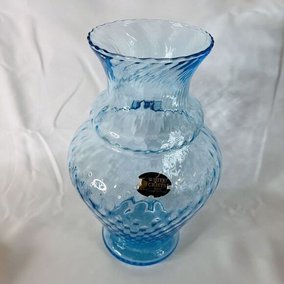 White Cristal French Aqua Blue Turquoise Vase Made in Italy w Label 12.5“ Tall - Picture 3 of 9